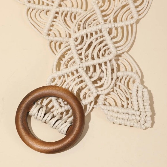 Boho Cream Circle Buckle Woven Belt - Picture 2 of 6